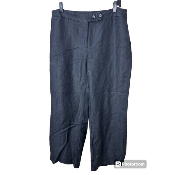 Emma James Womens Size 12 Black Linen Blend Wide Straight Leg Ankle Pants N4 - Picture 1 of 12